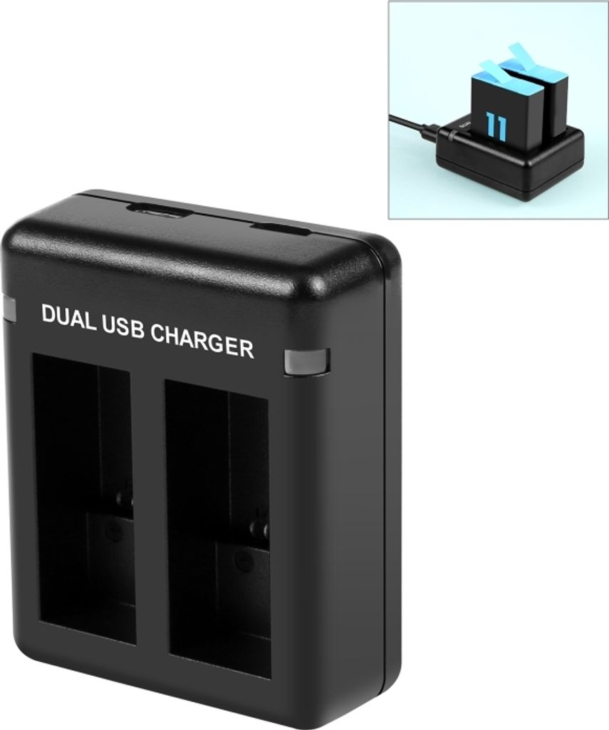 PULUZ USB Dual Batterien Ladegerät für GoPro HERO12 Schwarz /11 Schwarz /10 Schwarz /9 Schwarz (schwarz)