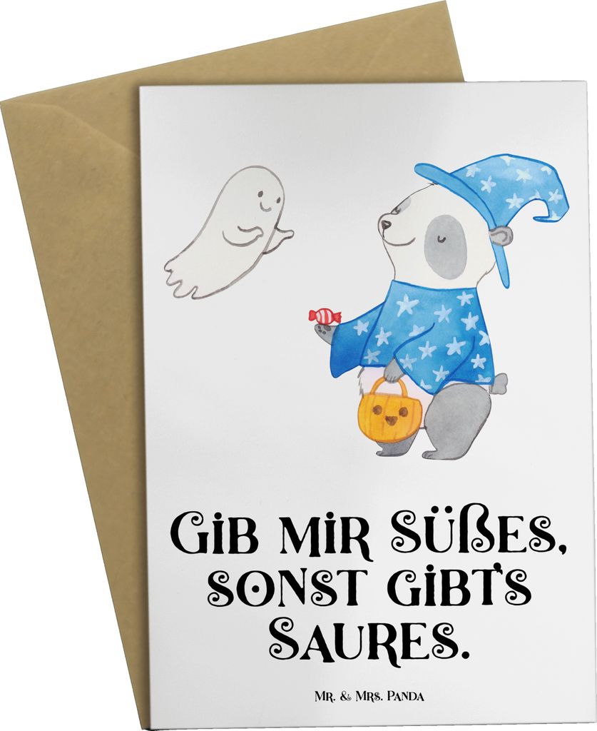 Mr. & Mrs. Panda Klappkarte Panda Zauberer - Weiß - Geschenk, Dekoration, Gespenst, osterkarten, einladungskarten, Halloween, Deko, glückwunschka...