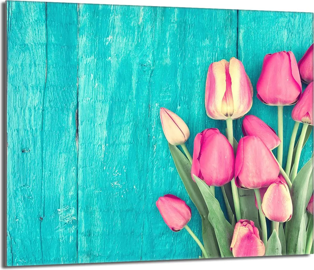 Tagliere Vetro 60x52 Coprifornelli Decorativo Tulipani Turchesi