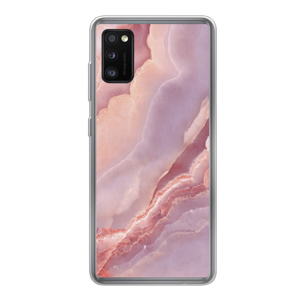 MuchoWow Handyhülle Schutzhülle Hülle für Samsung Galaxy A41 Naturstein - Rosa - Nahaufnahme Silikon Softcase Handy Hülle - Mobiltelefon