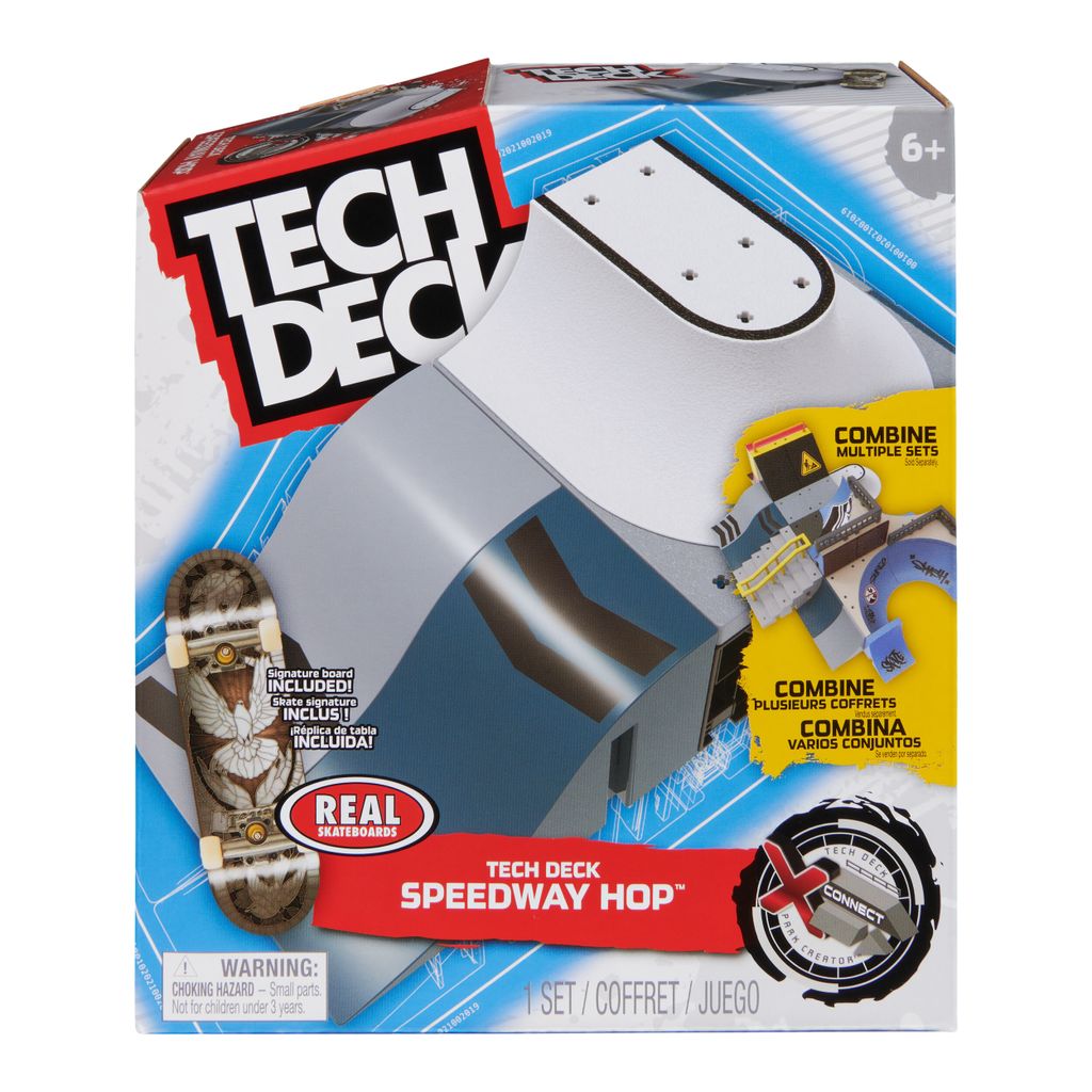 The image shows the packaging of a Tech Deck Speedway Hop toy.