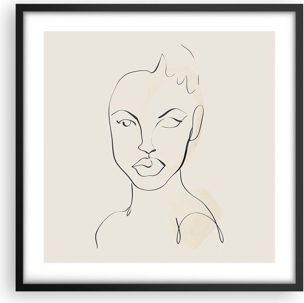 Gerahmtes Poster - Schwarzer Rahmen - Porträt Afro Skizze - 50x50 cm - Wand Bild - Wanddeko - Wandbilder - Kunstposter - Wandposter - Bilderrahmen...