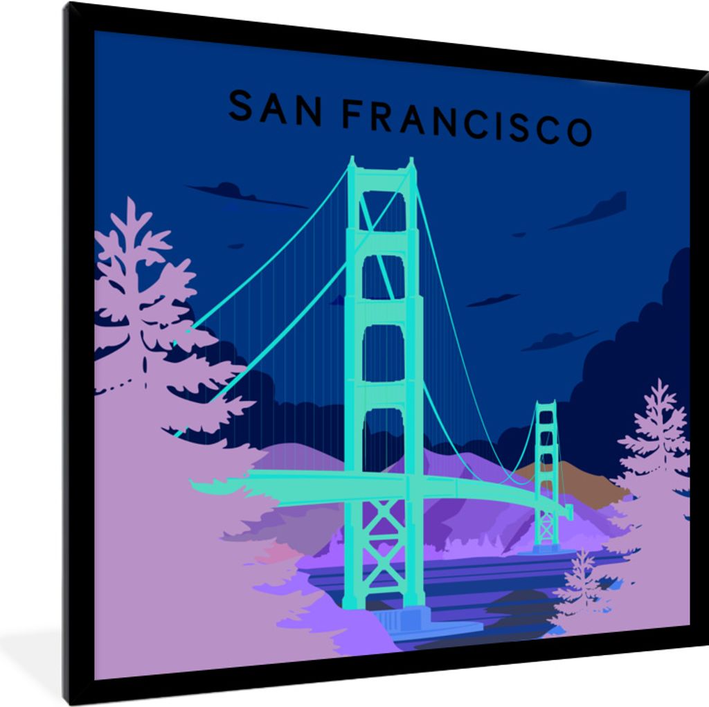 MuchoWow MuchoWow Gerahmtes Poster Brücke - San Francisco - USA - Golden Gate Bridge 40x40 cm - Poster mit zchwarzem Bilderrahmen - Mit Rahmen...