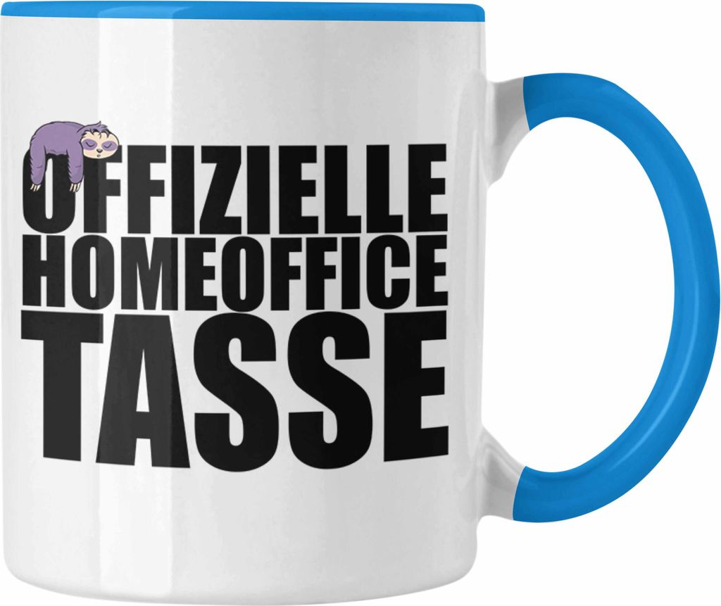 Trendation - Offizielle Homeoffice Tasse Faultier Lustig - Geschenk Männer, Home Office Spruch Kaffetasse Beidseitig Bedruckt (Blau)