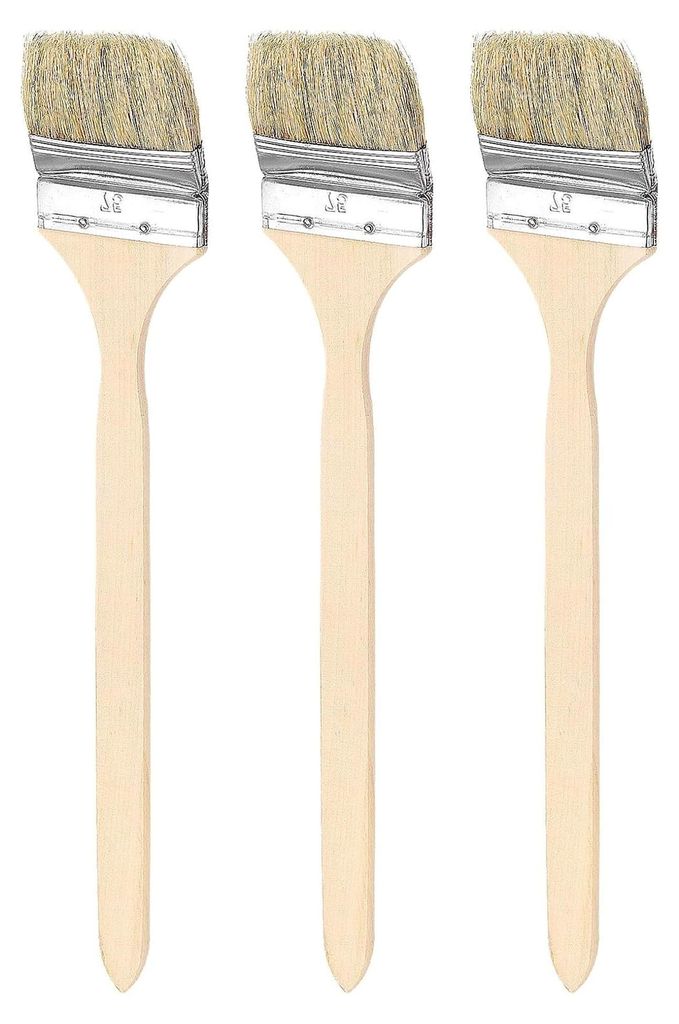 3 Stück gebogene Malerpinsel 3" Breite mit weichen Borsten und langem Holzgriff für DIY-Farbe, flache Kunst, Möbel, Schränke und Zäune