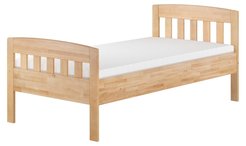 Hohes Einzelbett Massivholzbett Echtholzbett 90x200 Buche Natur mit Zubehör V-60.76-09Rollrost und Matratze inkl.
