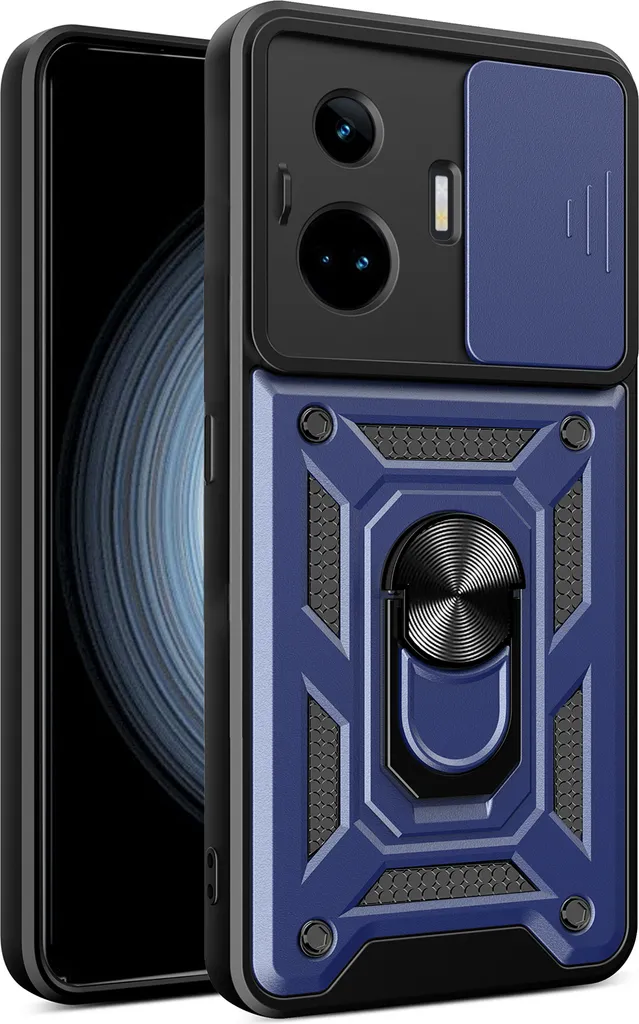 Custodia per Realme GT3 / GT Neo 5 con anello, supporto, protezione della fotocamera, paraurti in TPU, custodia in silicone blu