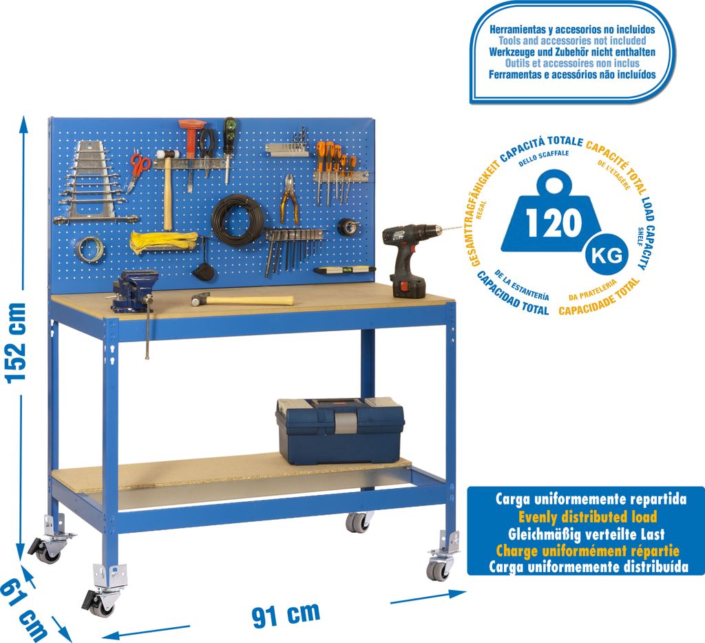 SIMONWORK MOBILE BT2 900 AZUL/MADEIRA Metallwerkbank