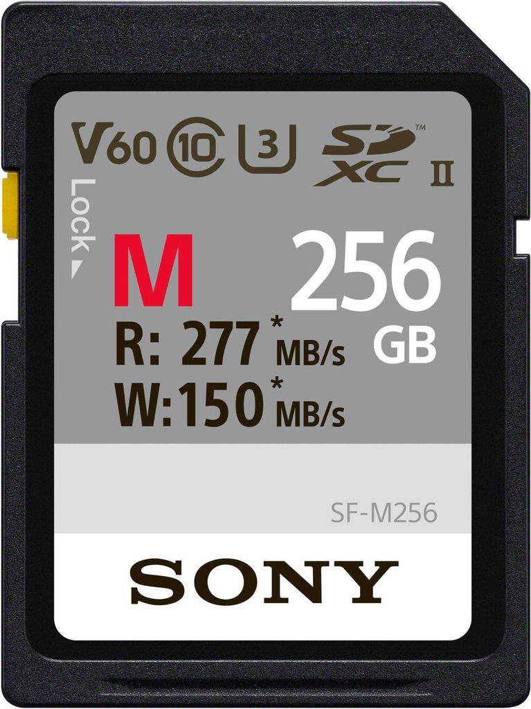 A close-up view of a Sony SDXC memory card.