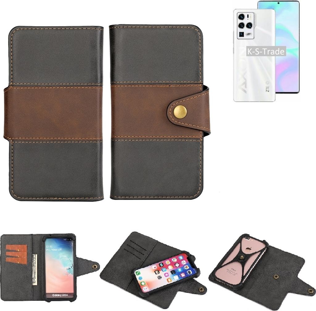 K-S-Trade Handyhülle Schutzhülle Hülle Bookstyle Wallet-Case kompatibel mit ZTE Axon 30 Ultra Bumper Rundumschutz schwarz-braun 1x