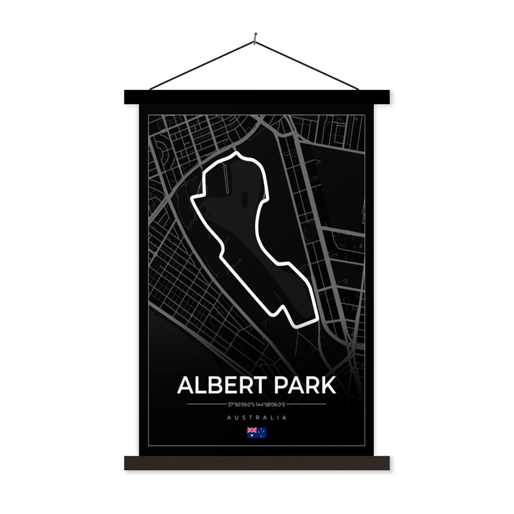 MuchoWow Textilposter Rennstrecke - Formel 1 - Australien - Rennstrecke - Albert Park circuit - Schwarz 120x180 cm mit schwarzem Rahmen - Fotos