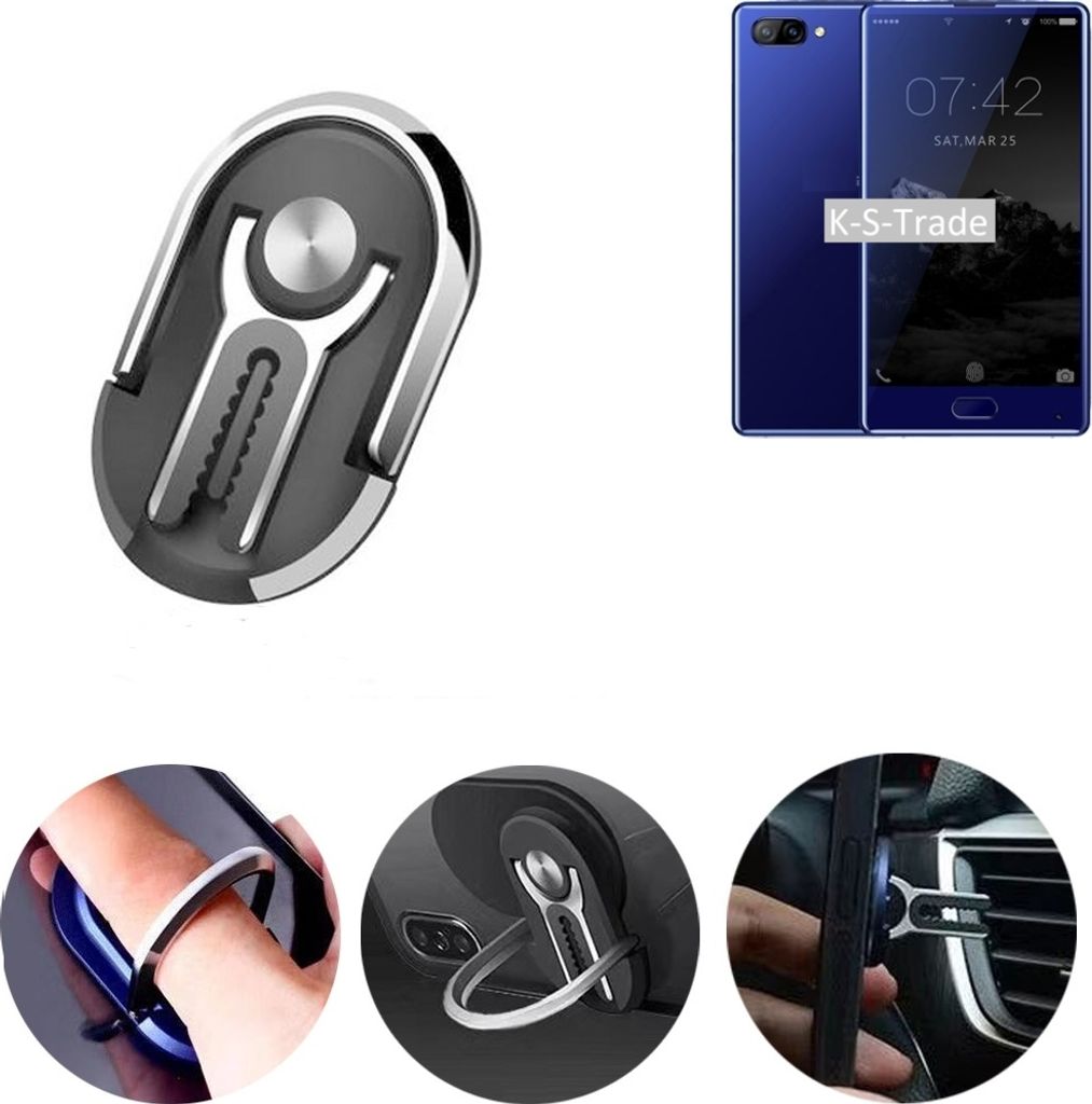 K-S-Trade 3in1 Smartphone-Ring Handy-Ring kompatibel mit Doogee MIX Fingerhalterung Handyring Tischständer Lüftungsgitter-Halterung Tisch Ständer