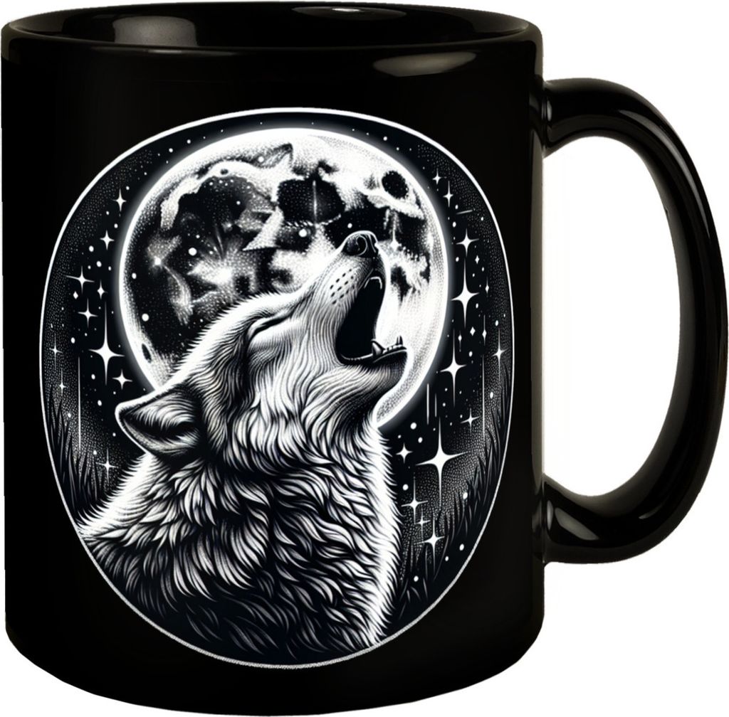 Heulender Wolf Tasse in Schwarz