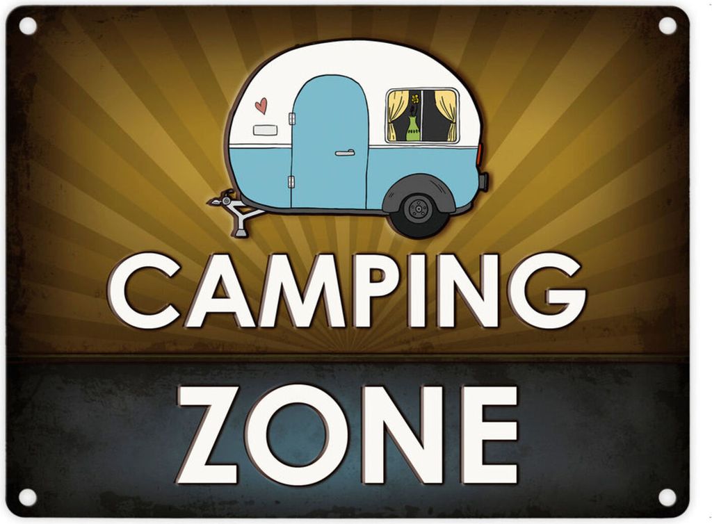 Camping-Zone Metallschild in gelb mit Wohnwagen Motiv Wohnwagen Wohnmobil Urlaub