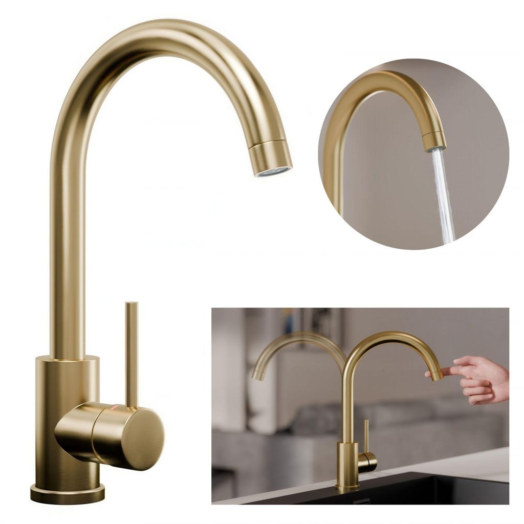 PRIMAGRAN Küchenarmatur 5010, 360° drehbar, Hochdruckarmatur, Edelstahl Gold