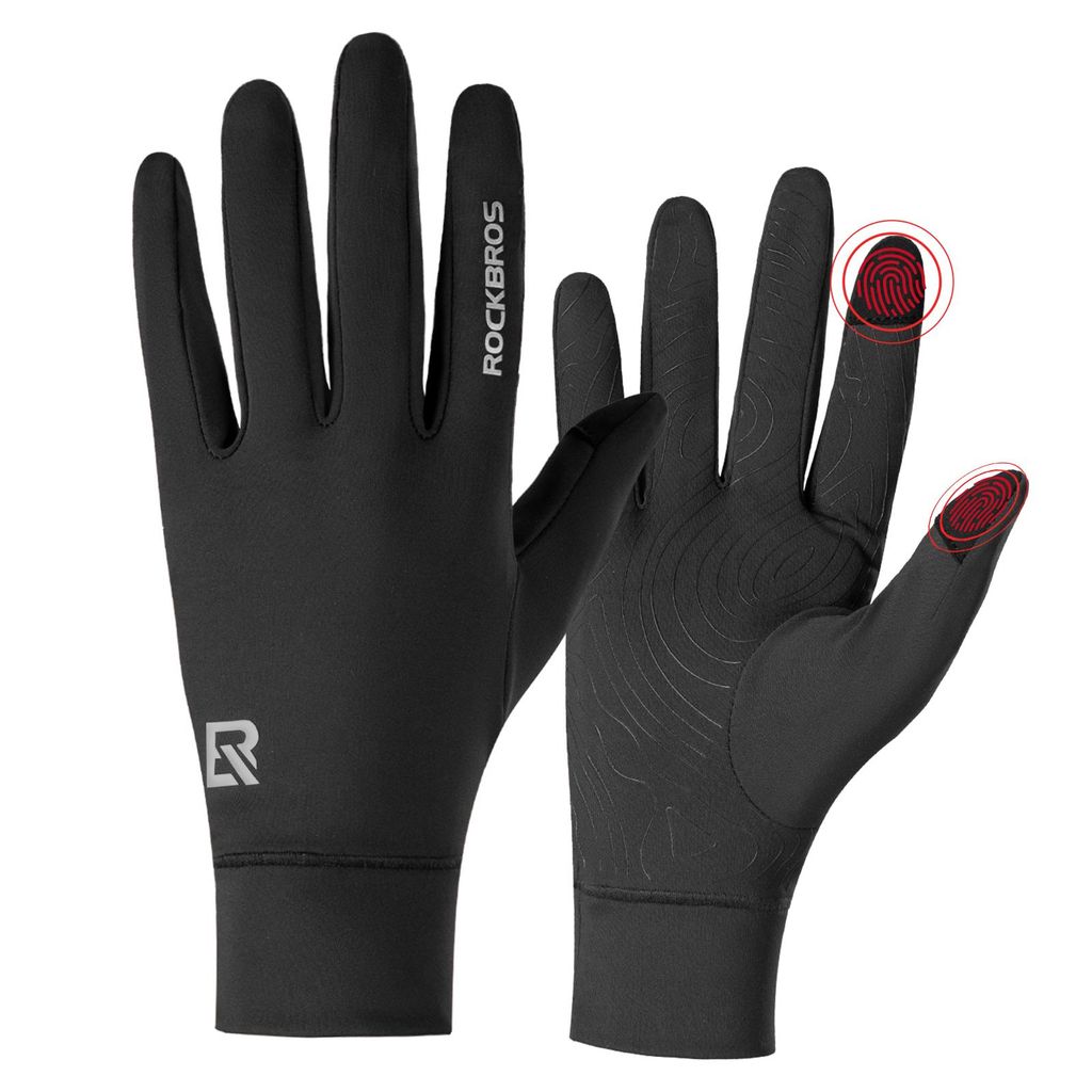 ROCKBROS Winter Handschuhe Touchscreen Fahrradhandschuhe rutschfest mit Fleece für Radfahren, Laufen, Wandern Herren Damen Schwarz L