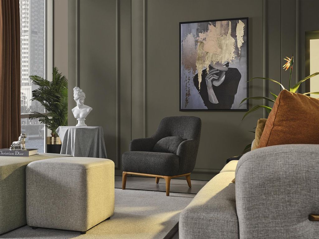 Sessel Ohrensessel Modern Stoff Wohnzimmer Polyester Grau Design Sitz