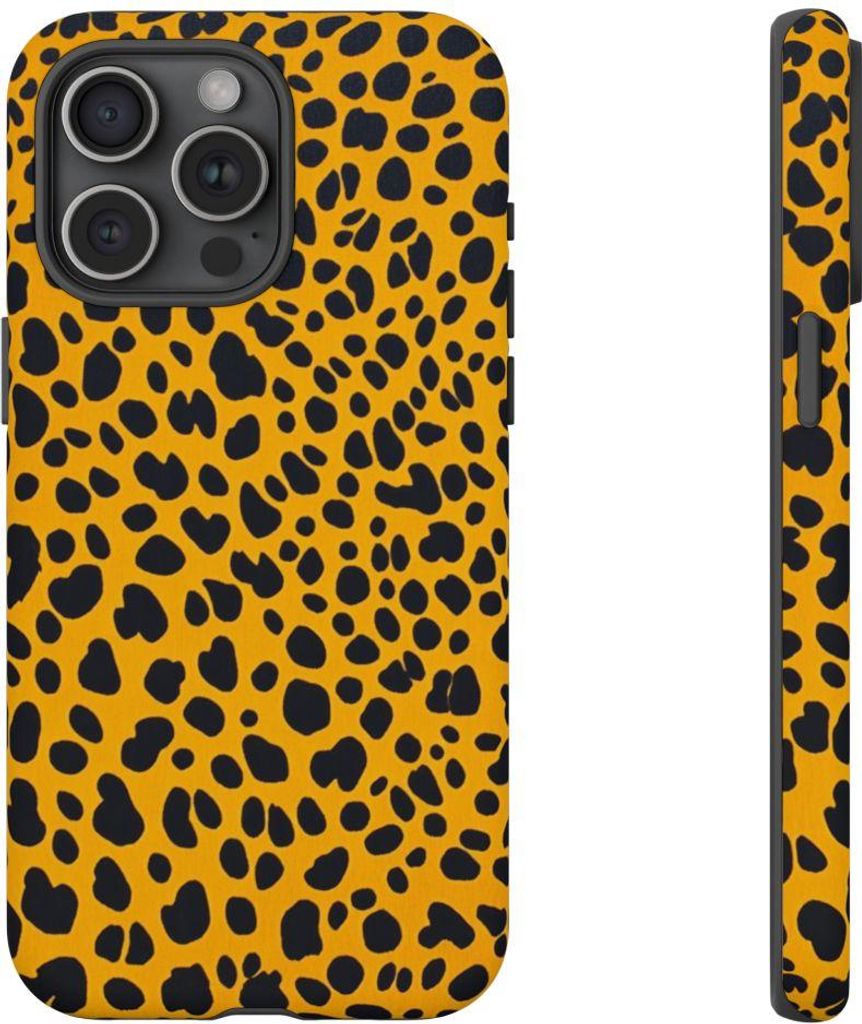 Abstrakte schwarze Flecken auf orangefarbenem Hintergrund – Hülle Kompatibel mit iPhone 15 Pro Max