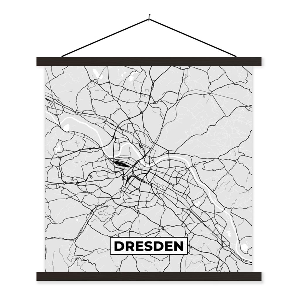 MuchoWow Textilposter Dresden - Karte - Stadtplan - Deutschland 40x40 cm mit schwarzem Rahmen - Fotos