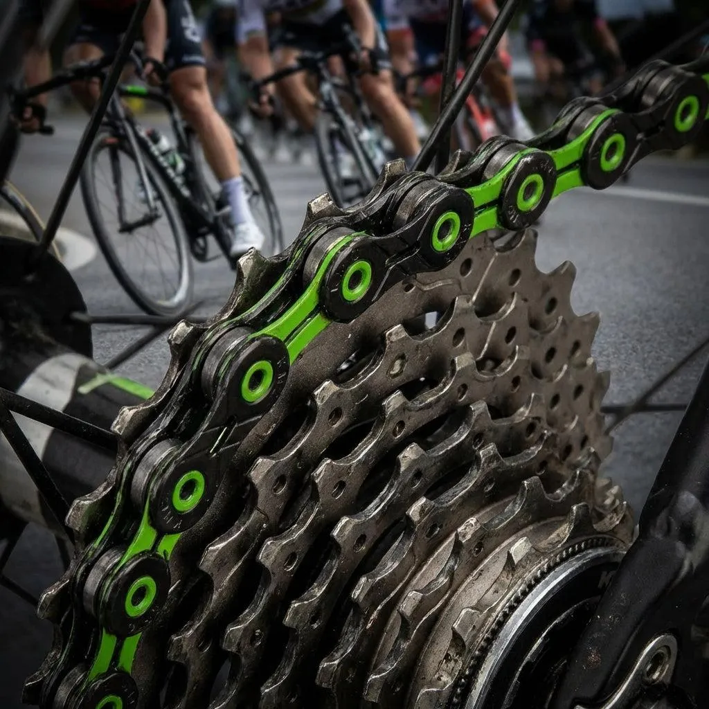 Chaîne de Vélo 11v KMC X11SL DLC Noir Vert 116L pour Route et VTT Cross