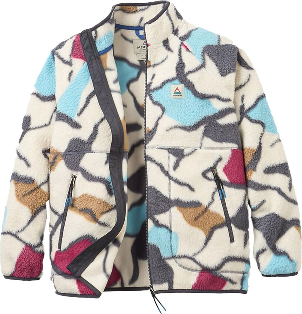 PASSENGER Women Fleece Jacke Fairbanks 2.0 Full Zip Recycled Sherpa abstract trails off white L