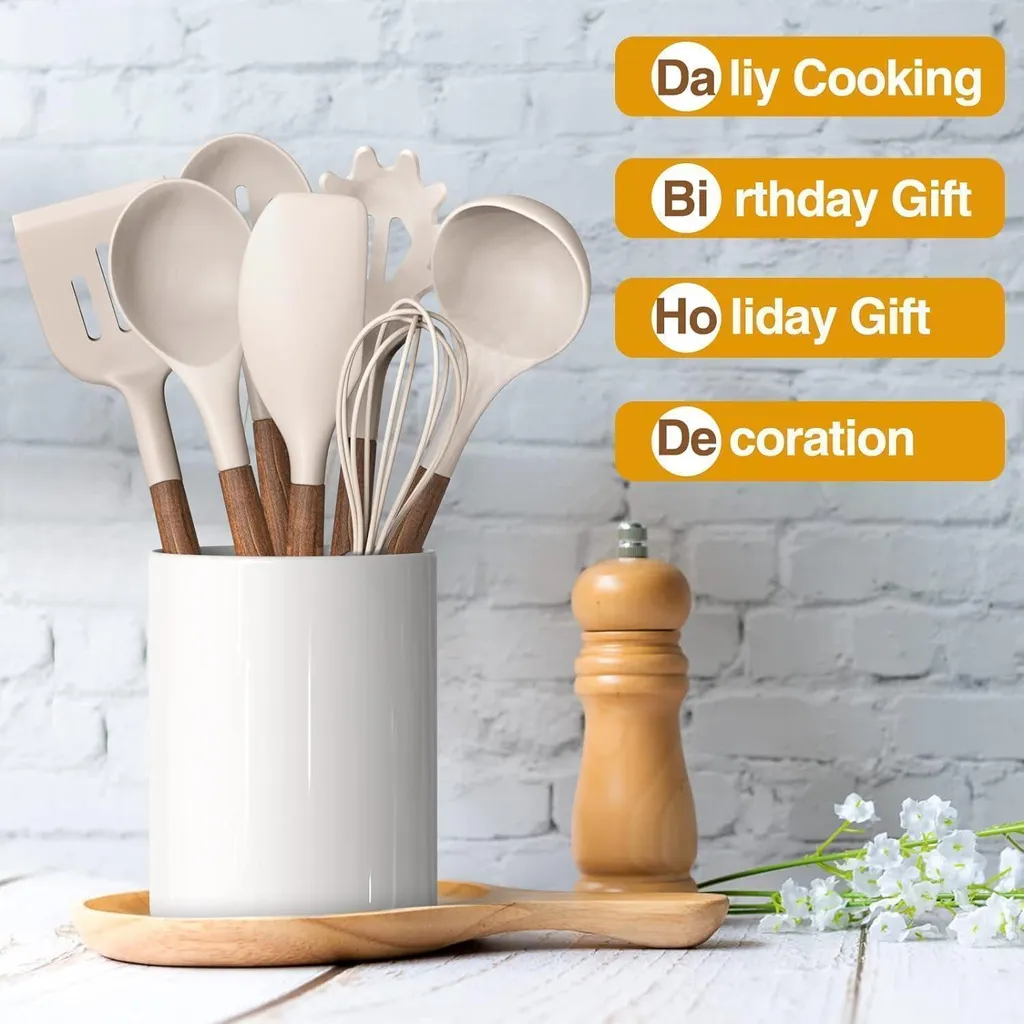 Set Mestoli Cucina Design Silicone Khaki 8pz - Stile e Funzionalità - 2