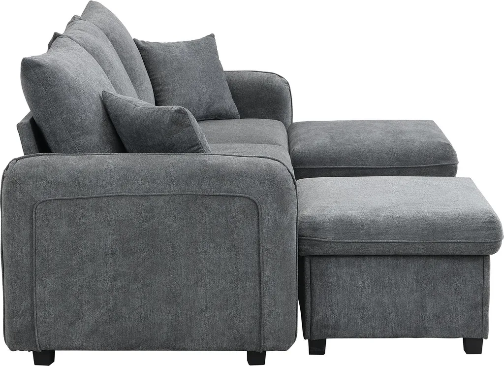 Canapé convertible en chenille avec rangement et pouf modulable Sweiko - 10