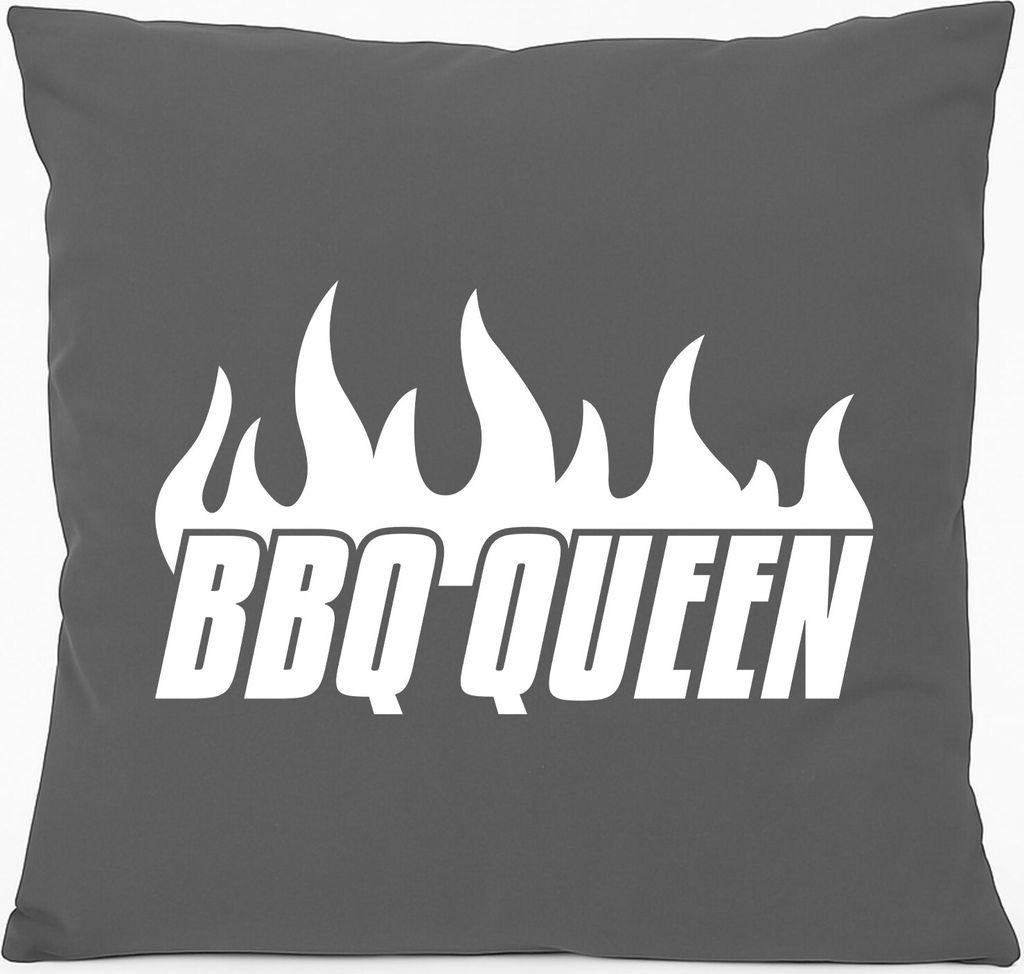 Huuraa Sofakissen BBQ Queen Flammen Geschenk 40x40cm mit Füllung Steel Grey Baumwolle BBQ Queen Mitbringsel