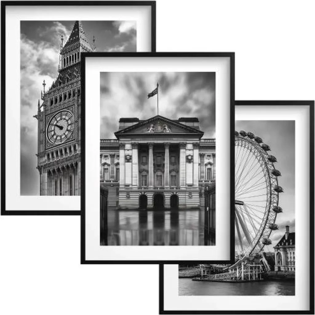 Set Quadri Londra Bianco e Nero con Cornice - Arredo Parete Elegante