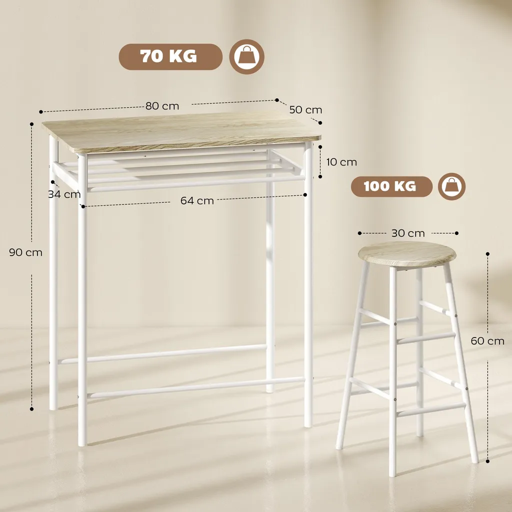 Table de Salle à Manger avec 2 Tabourets pour Petit Espace et Studio - 3