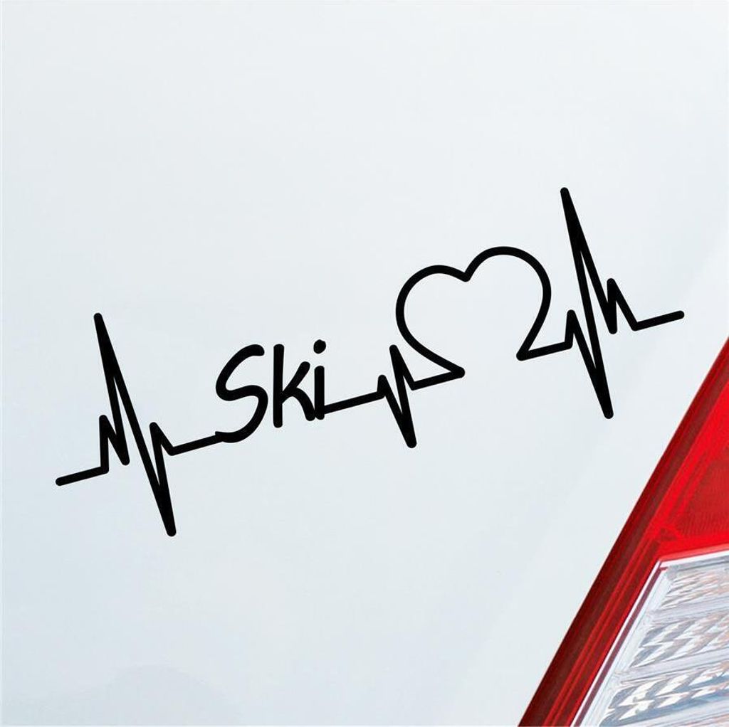 Auto Aufkleber Ski Herzschlag Wintersport Urlaub Sport Liebe 19x7 cm Schwarz Matt Sticker Heckscheibenaufkleber