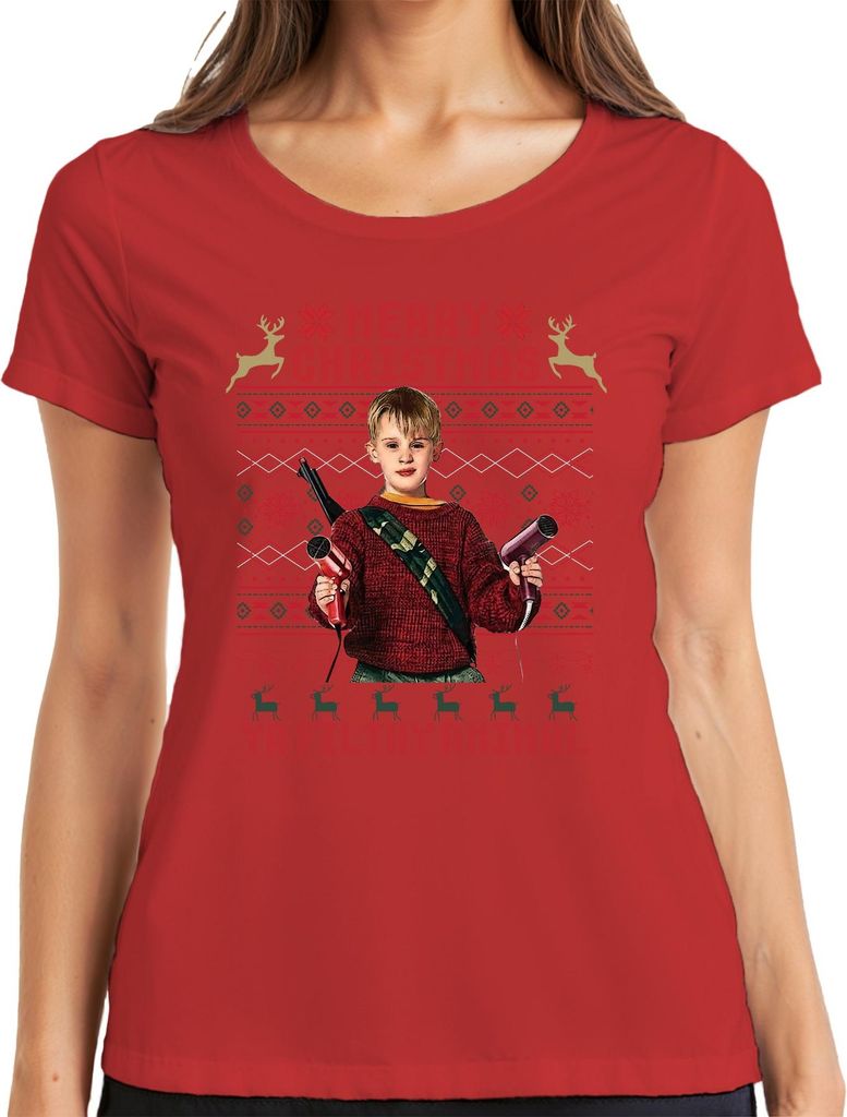 Merry Christmas Ya Filthy Animal Weihnachten Kevin Kult Humor Damen T-Shirt, Rot, XL