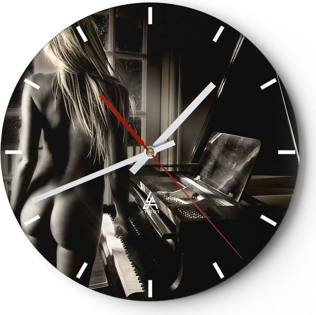 Wanduhr - Rund - Glasuhr - Frau Nackt Geheimnis - 40x40cm - Schleichendes Uhrwerk - Lautlos - zum Aufhängen bereit - Dekoration Modern - Wanddekor...