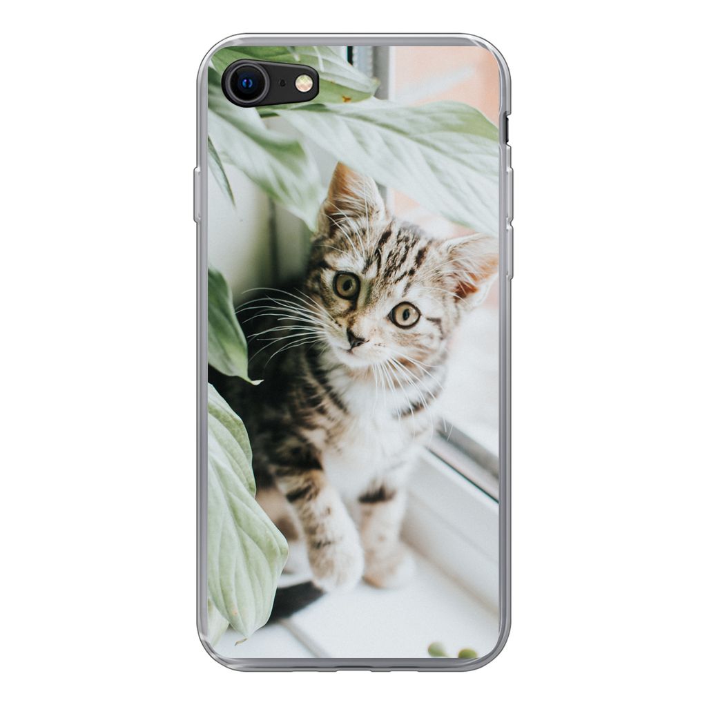 MuchoWow Handyhülle Schutzhülle Hülle für iPhone 7 Katze - Kätzchen - Pflanzen Silikon Softcase Handy Hülle - Kartenhalter
