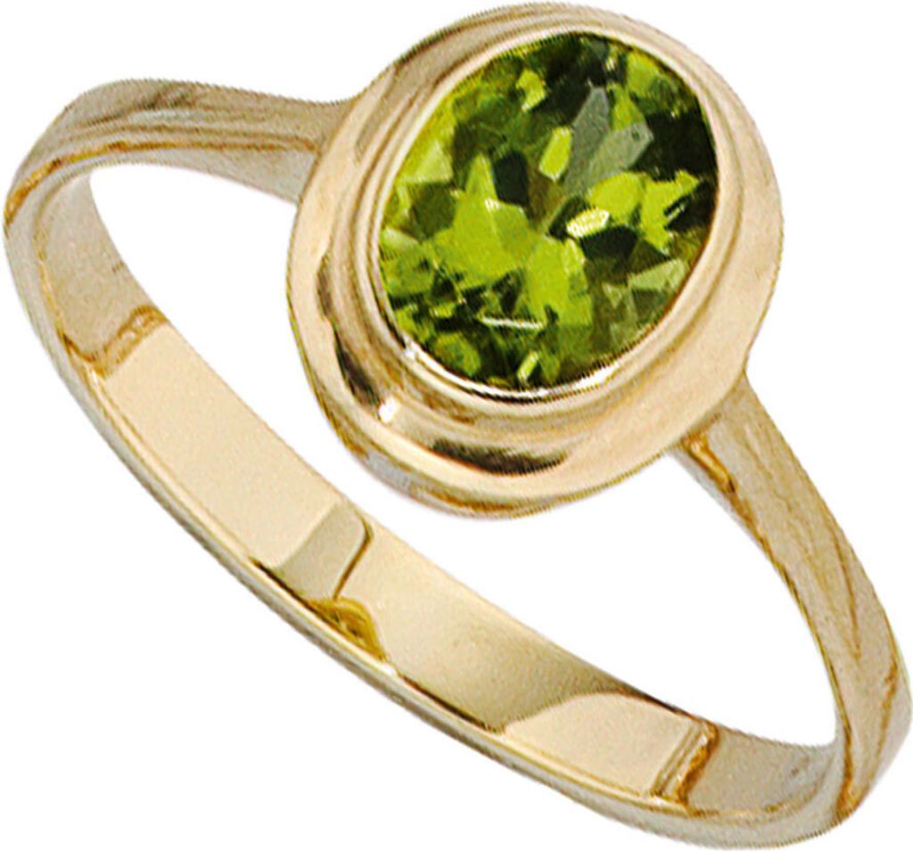 Ring Damenring aus 585 Gold Gelbgold mit Peridot grün Fingerschmuck Innenumfang 58mm Ø18.5mm