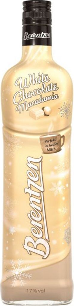 A bottle of Berentzen White Chocolate Macadamia liqueur.