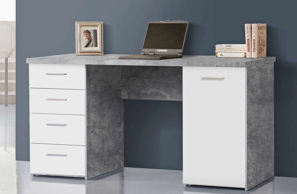 Schreibtisch Net109Computertisch Büro Home Office Beton weiß matt