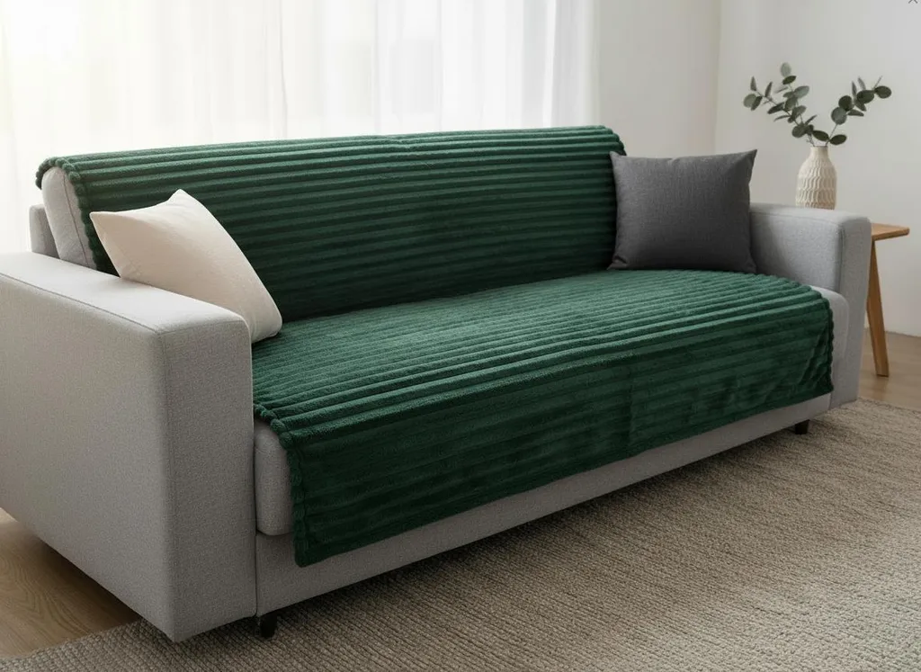 Housse de canapé AGNE verte 200x220 cm : protège et rénove le tissu