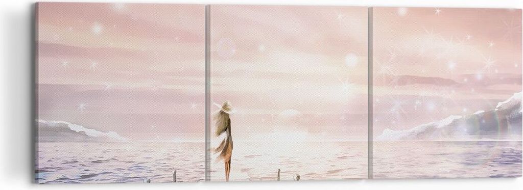 Bild auf Leinwand - Leinwandbild - 3 Teile - Brücke Frau die Sterne - 120x40cm - Wand Bild - Wanddeko - Wandbilder - Leinwanddruck - Bilder - Wand...