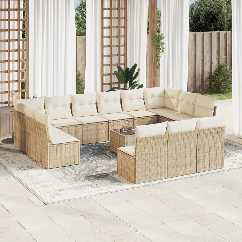 Maison Exclusive - 14-tlg. Garten-Sofagarnitur mit Kissen Beige Poly Rattan