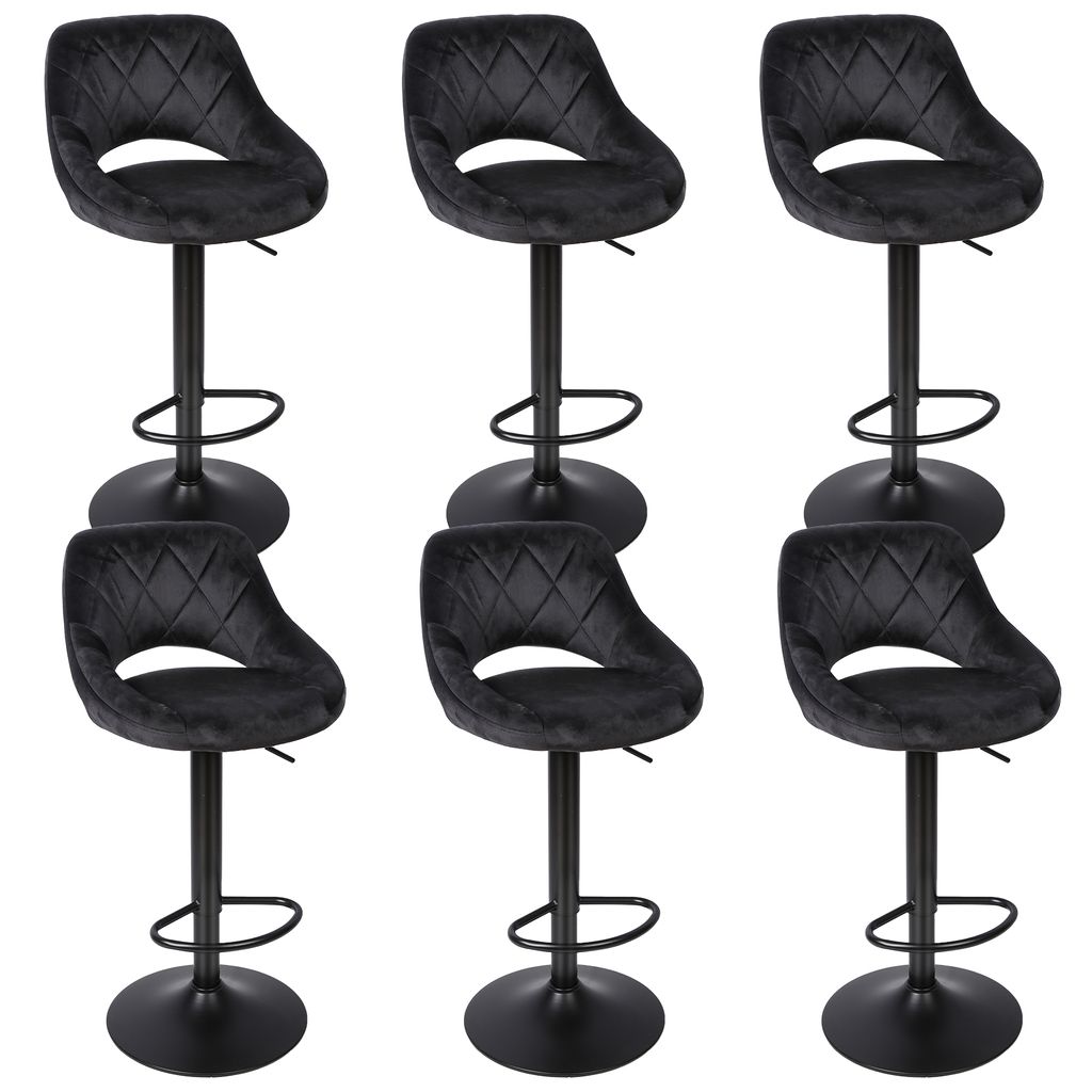 6er-Set Barhocker mit Rückenlehne und Fußstütze,Tresenhocker, Gute gepolstert, Samt,Küchenhocker,Sitzhöhe Verstellbar 60-80cm,für Küche/Bar ...