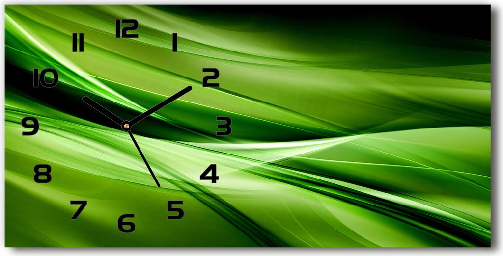 Wanduhr aus Glas – 60x30 cm - Glasbild - Glasuhr - Gehärtetes Glas - schwarze-zeiger - Grüne Wellen Hintergrund