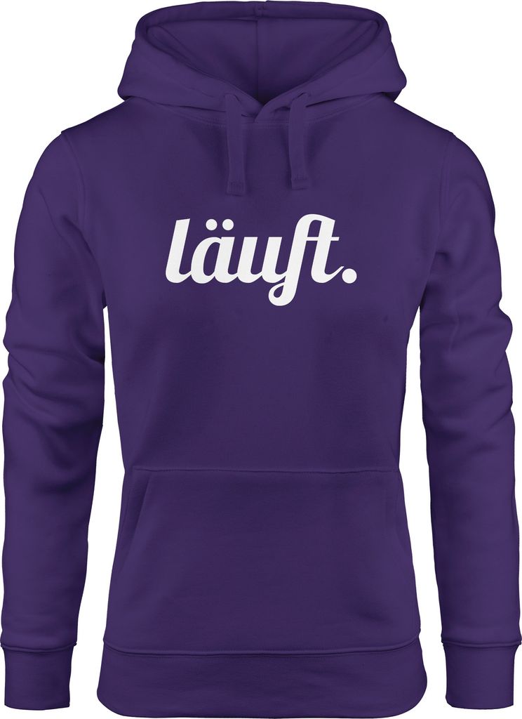 Hoodie Damen läuft Spruch Sweatshirt mit Kapuze Kapuzenpullover Hoody Moonworks lila L