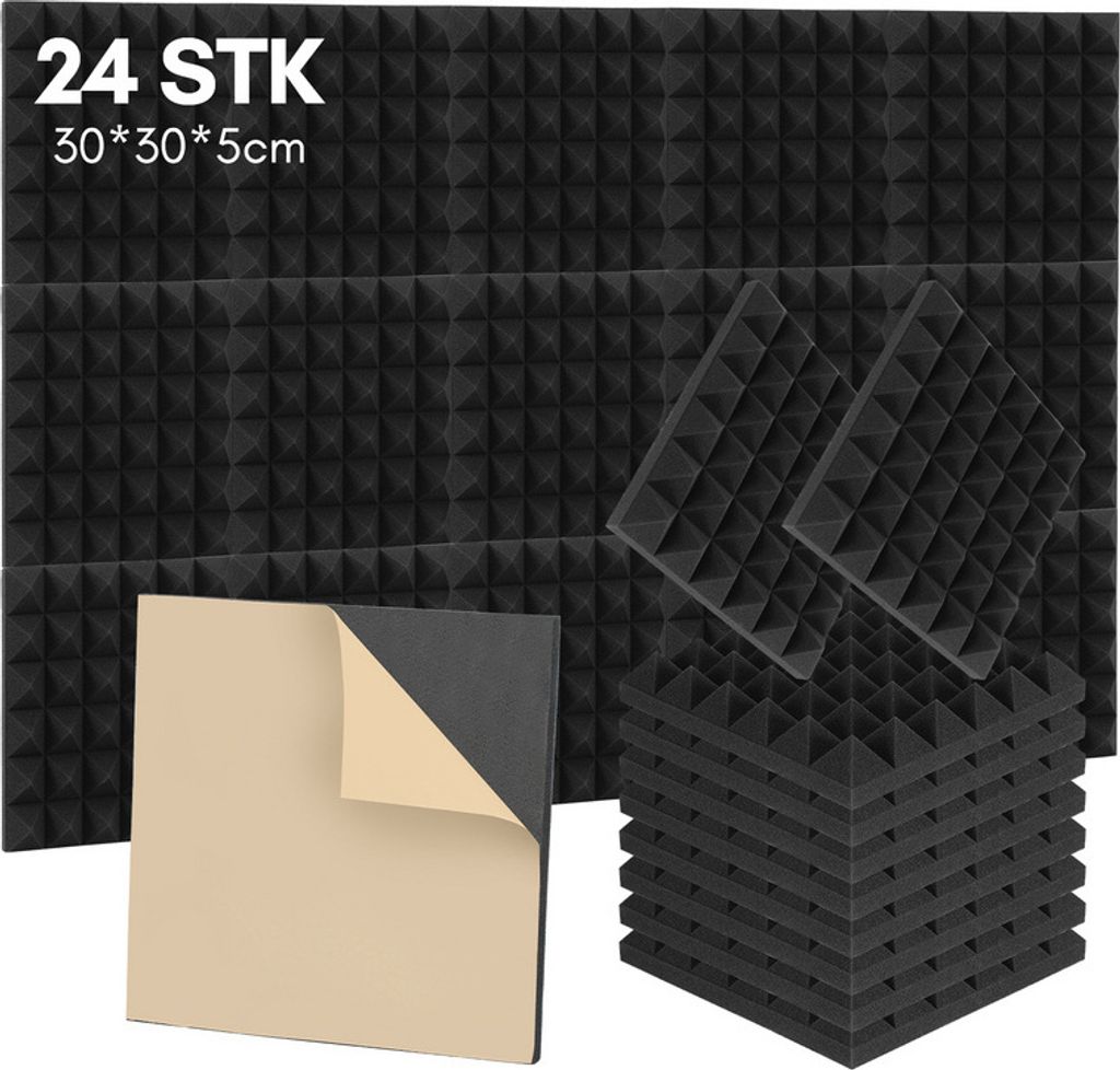 Jopassy 24X Akustikschaumstoff Selbstklebend Schwarz Absorber Pyramiden schaumstoffe,30x30x5cm