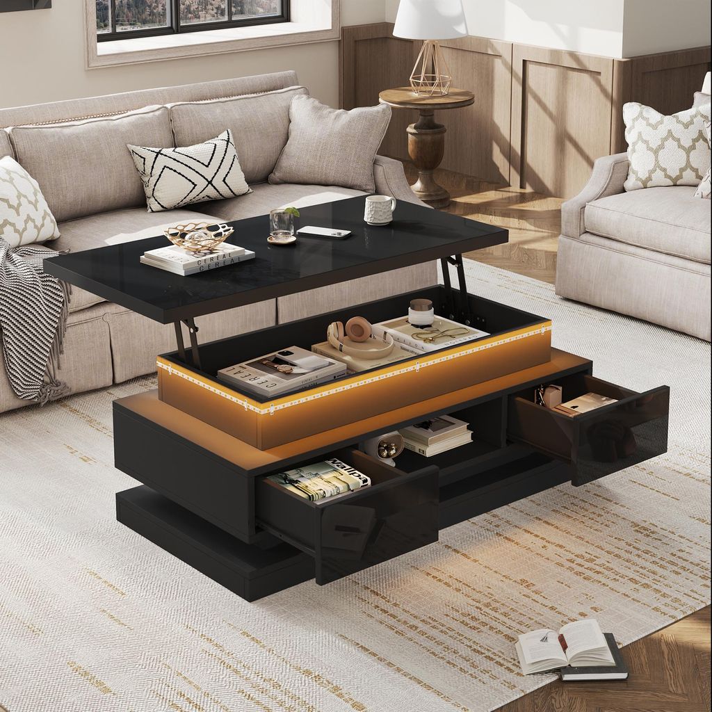 MODFU Couchtisch Schwarz Wohnzimmertisch mit LED und Produktbild 