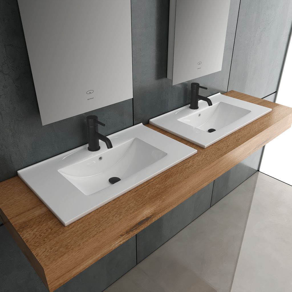 Alpenberger Gäste WC Waschbecken 70 cm Breit | Waschtisch Einbauwaschbecken | Aufsatzwaschbecken Eckig | Waschplätze | Handwaschbecken mit Kerami...