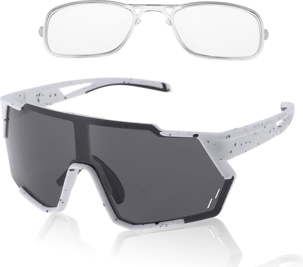 1 Set Motorradfahrbrille Blendfreie Tri-Acetyl-Cellulose PC UV400 Fahrradsonnenbrille Schwarze Linse Weißer Rahmen Mit Schwarzen Punkten