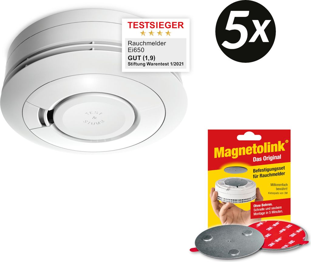 5x Ei Electronics Ei650 Rauchwarnmelder Rauchmelder inkl. Produktbild 