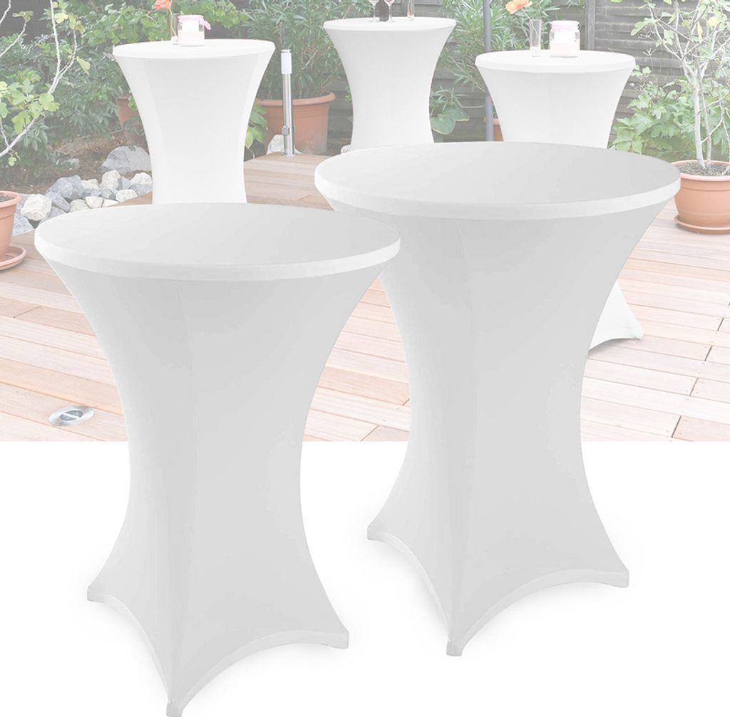SWANEW 2pcs Stehtisch-Husse Stretch Elastique Weiß Premium Stretch-Husse für gängigen Bistrotische/Stehtische dehnbarer Tisch-Überzug Ø 60-65 cm