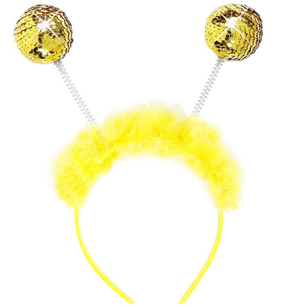 A bee-themed headband with sequined antennae.
